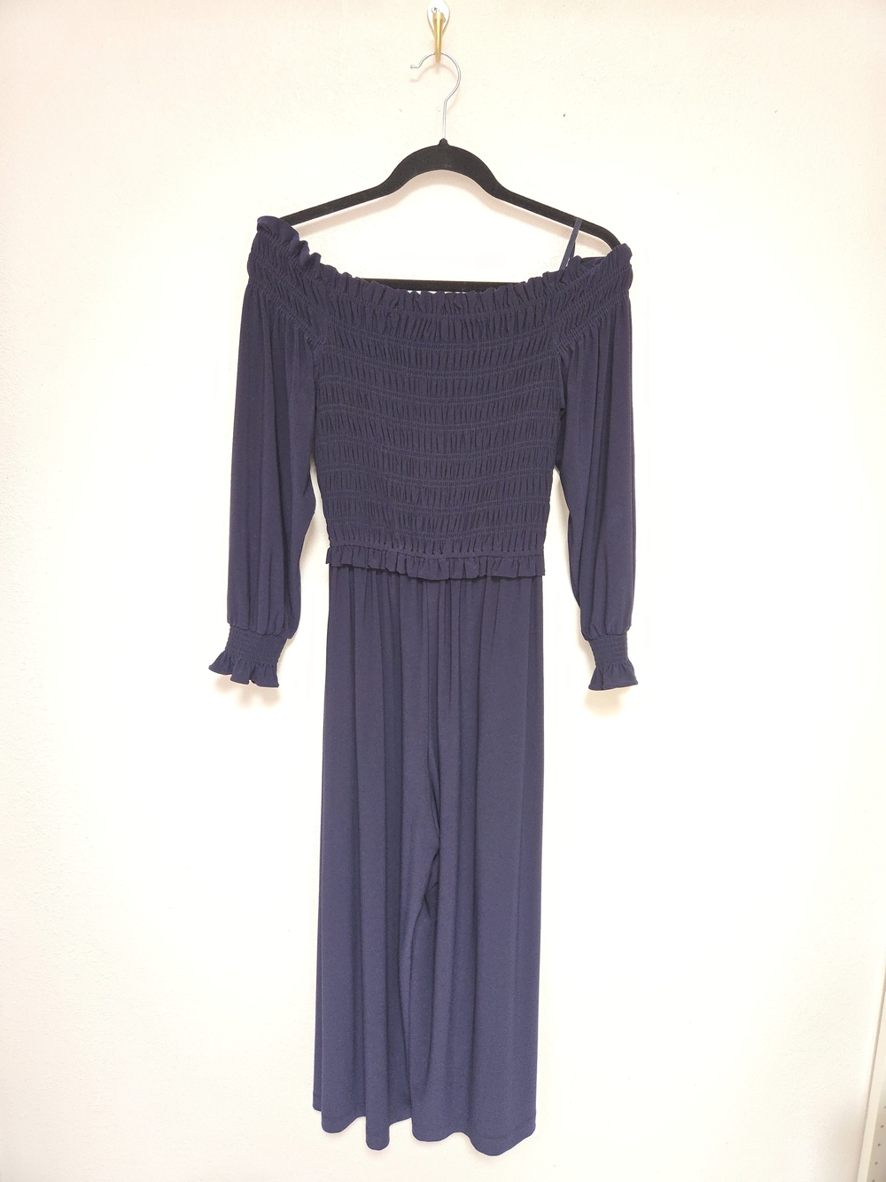 Chelsea28 Navy Smocked Off-Shoulder Jumpsuit
